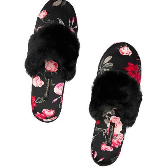 NEW Victoria's Secret Rose Print Satin Slippers - Picture 2 of 2
